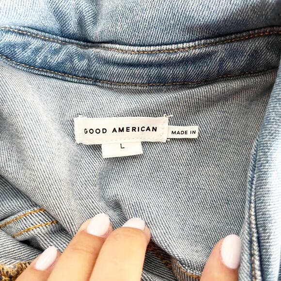 Good American Fit For Success Short Sleeve Bootcut Denim Jumpsuit Blue L - Picture 3 of 9